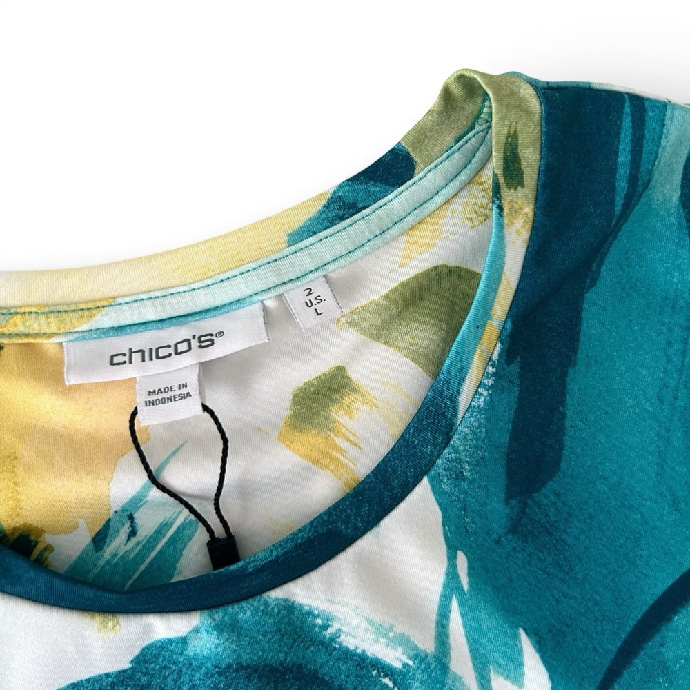 Chico's Zenergy Women Large Blue Green Multi Long Sleeve UPF 50+ Size 2 Top NWOT - Picture 5 of 13